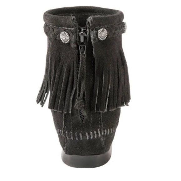 Minnetonka Suede Fringe Zip Concho Ankle Bootie - Picture 6 of 8